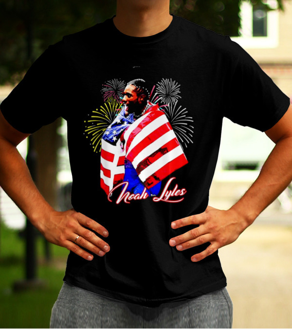 Noah Lyles With American Flag Fireworks T-Shirt