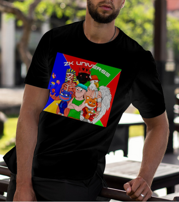 ZK Universe Colorful Characters With Pharaoh Skeleton, Crowned Figure, And Winged Eagle T-Shirt