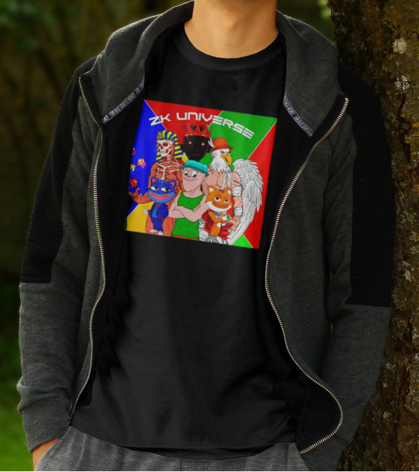 ZK Universe Colorful Characters With Pharaoh Skeleton, Crowned Figure, And Winged Eagle T-Shirt