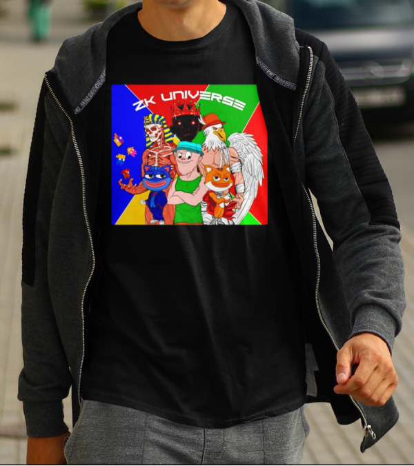 ZK Universe Colorful Characters With Pharaoh Skeleton, Crowned Figure, And Winged Eagle T-Shirt