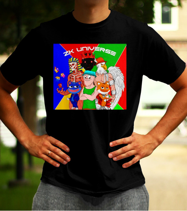 ZK Universe Colorful Characters With Pharaoh Skeleton, Crowned Figure, And Winged Eagle T-Shirt