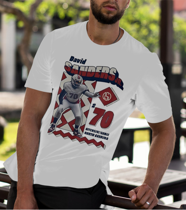 David Sanders Jr. 70 Offensive Tackle North Carolina Retro Football T-Shirt