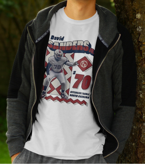David Sanders Jr. 70 Offensive Tackle North Carolina Retro Football T-Shirt