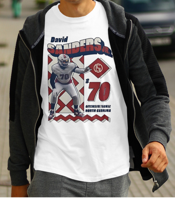 David Sanders Jr. 70 Offensive Tackle North Carolina Retro Football T-Shirt