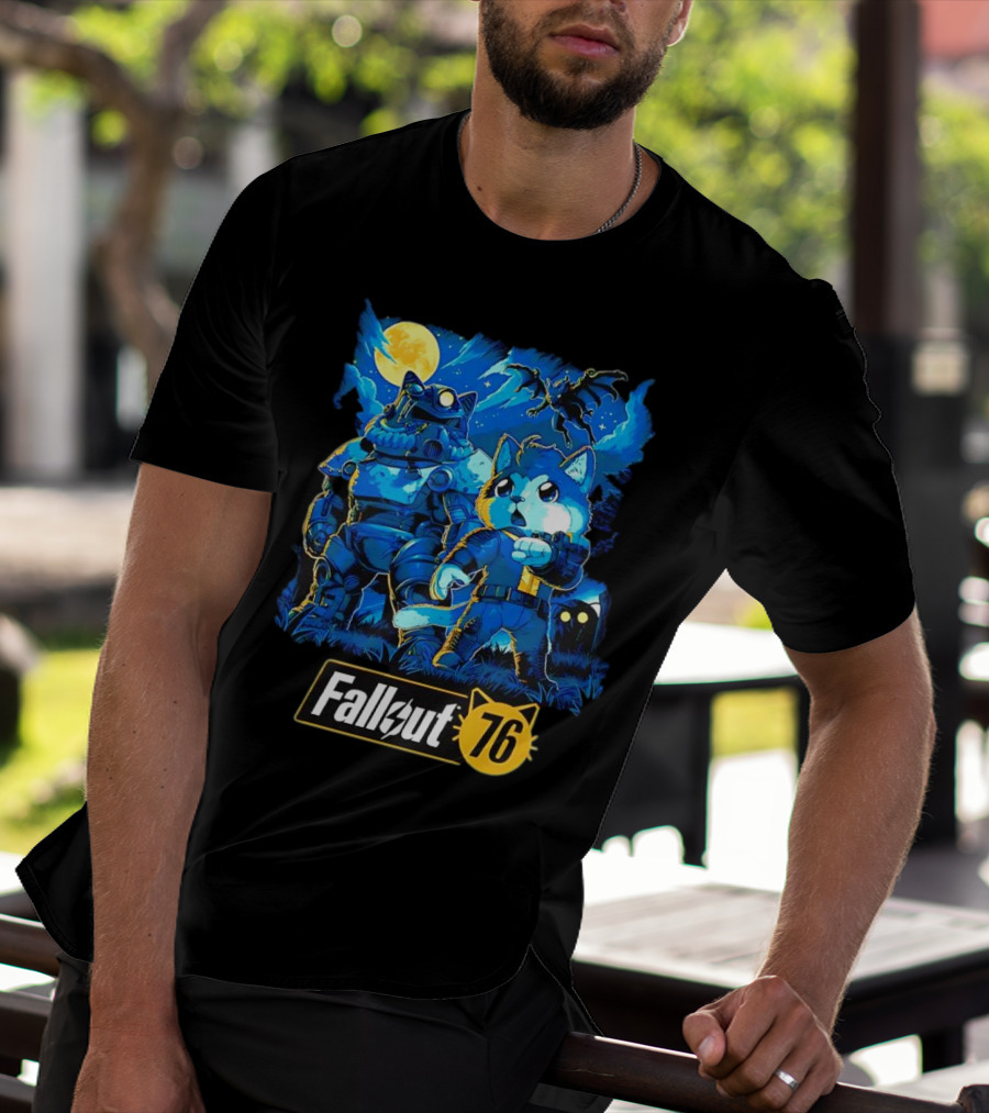 Fallout 76 Dog Costume Post-Apocalyptic Adventure Moonlit Scene T-Shirt