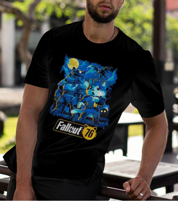 Fallout 76 Dog Costume Post-Apocalyptic Adventure Moonlit Scene T-Shirt