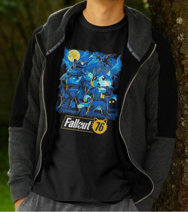 Fallout 76 Dog Costume Post-Apocalyptic Adventure Moonlit Scene T-Shirt