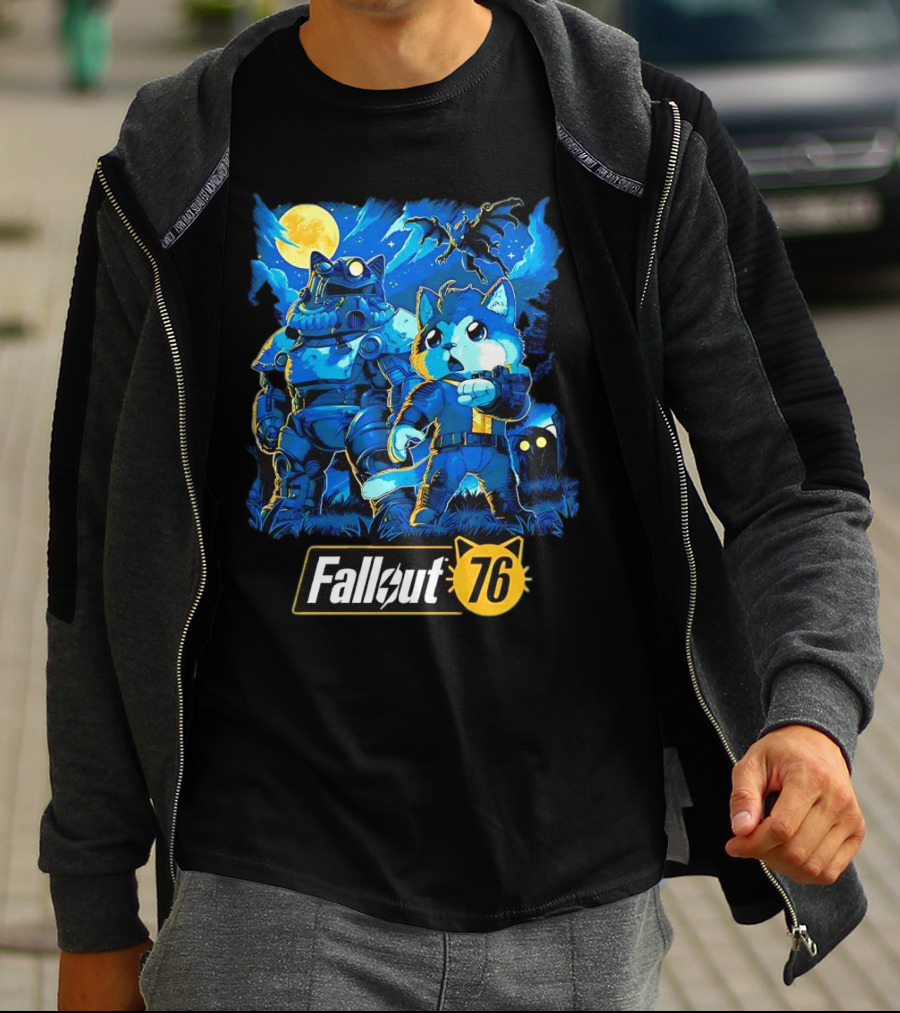 Fallout 76 Dog Costume Post-Apocalyptic Adventure Moonlit Scene T-Shirt
