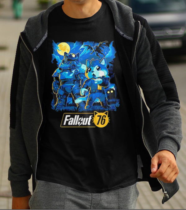Fallout 76 Dog Costume Post-Apocalyptic Adventure Moonlit Scene T-Shirt