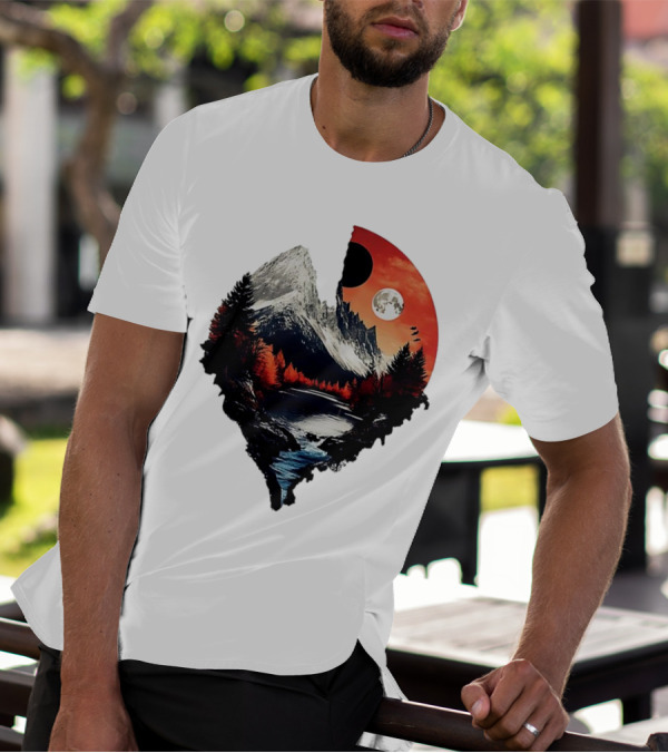For Friends Family Couple Nature Mountain Sunset River Moon Forest T-Shirt