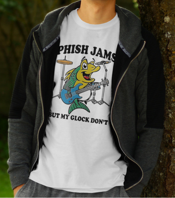 Phish Jams But My Glock Don’t Fish Guitar Drums Cartoon T-Shirt