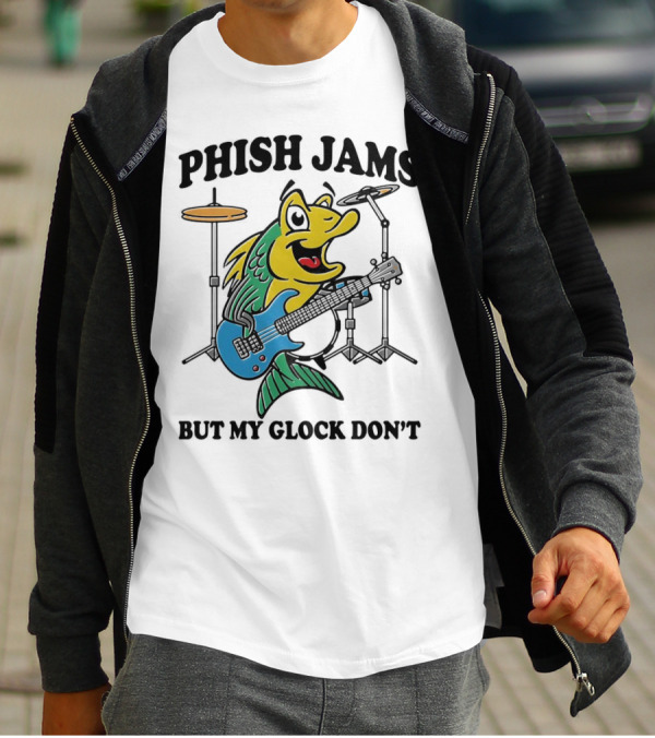 Phish Jams But My Glock Don’t Fish Guitar Drums Cartoon T-Shirt