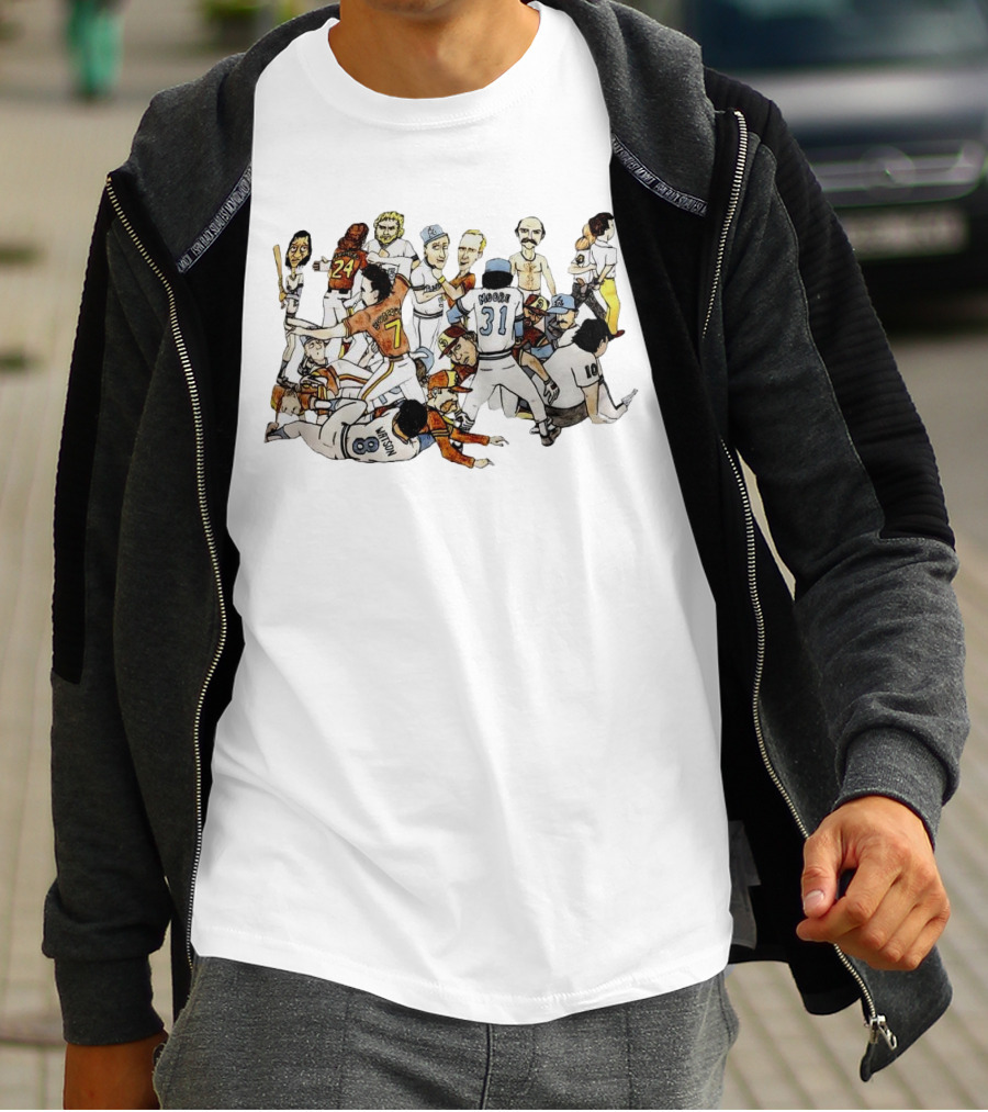 Ed Whitson Bob Horner Cast Arm Pascual Perez Bat Baseball Fight Scene T-Shirt