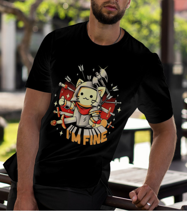 I'm Fine Soldier Cat With Armor And Weapons T-Shirt