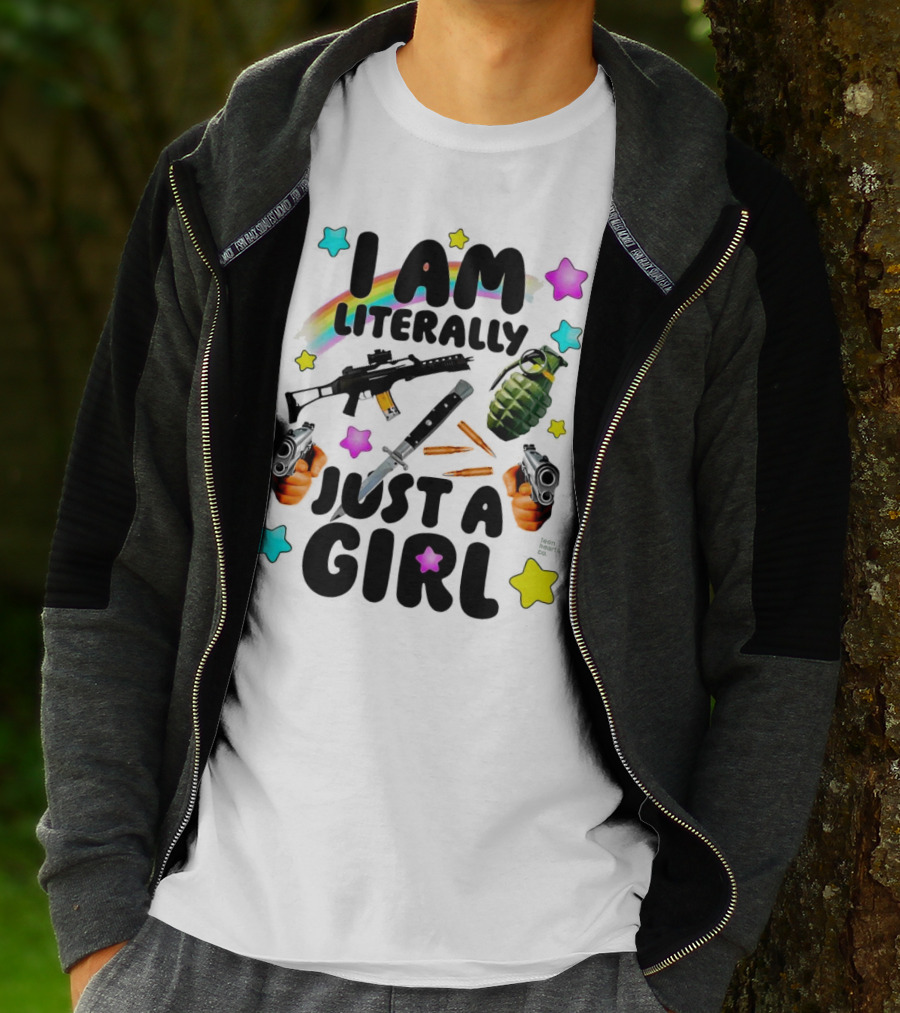 I Am Literally Just A Girl Rainbow Grenade Stars Guns T-Shirt