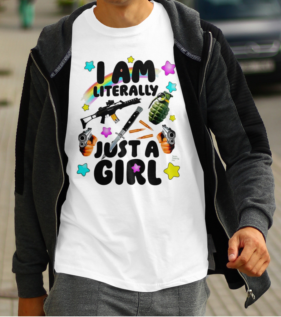 I Am Literally Just A Girl Rainbow Grenade Stars Guns T-Shirt