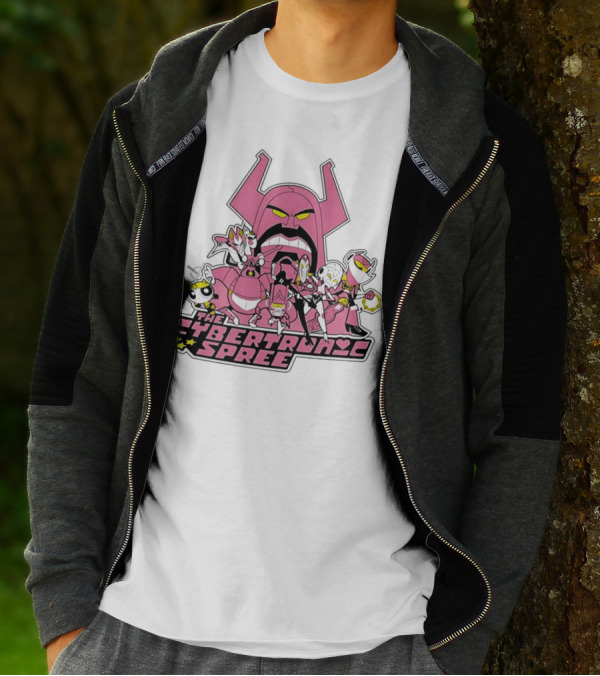 The Cybertronic Spree Cartoon Characters With Robot Helmets And Pink Armor T-Shirt