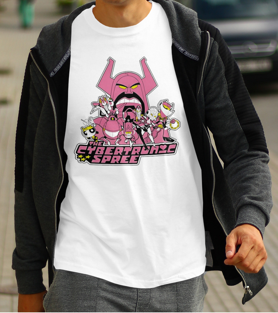 The Cybertronic Spree Cartoon Characters With Robot Helmets And Pink Armor T-Shirt