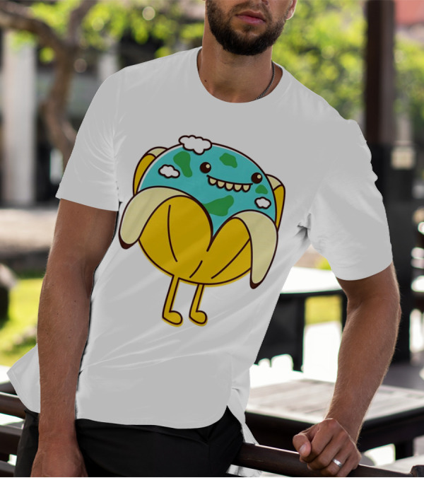 The World Has Gone Bananas Earth In A Peel With Clouds And Smiley Face T-Shirt