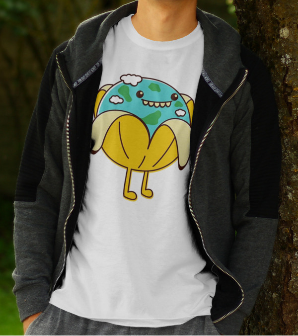 The World Has Gone Bananas Earth In A Peel With Clouds And Smiley Face T-Shirt
