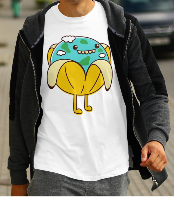 The World Has Gone Bananas Earth In A Peel With Clouds And Smiley Face T-Shirt