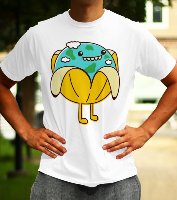 The World Has Gone Bananas Earth In A Peel With Clouds And Smiley Face T-Shirt