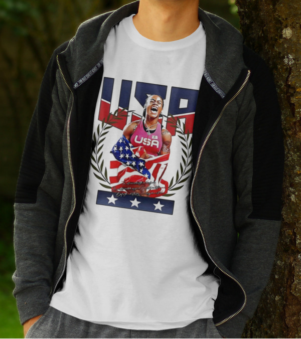USA Sha’Carri Richardson Gold Medal Celebration American Flag T-Shirt