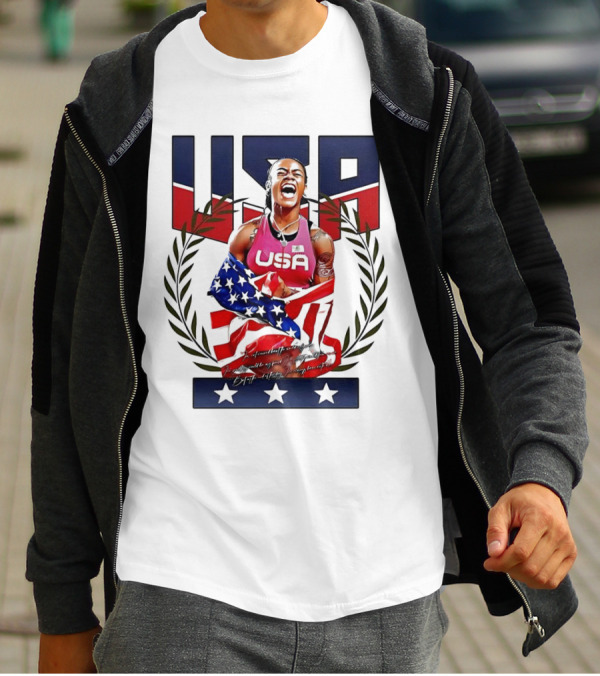 USA Sha’Carri Richardson Gold Medal Celebration American Flag T-Shirt