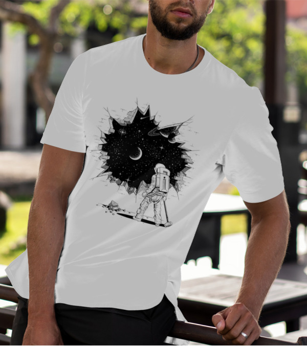 Breakthrough Astronaut Stargazing Through Cosmic Wall Hole T-Shirt