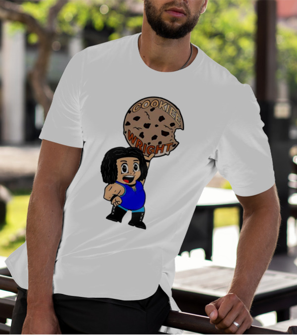 COOKIEE WRIGHT Cartoon Character Holding Chocolate Chip Cookie T-Shirt