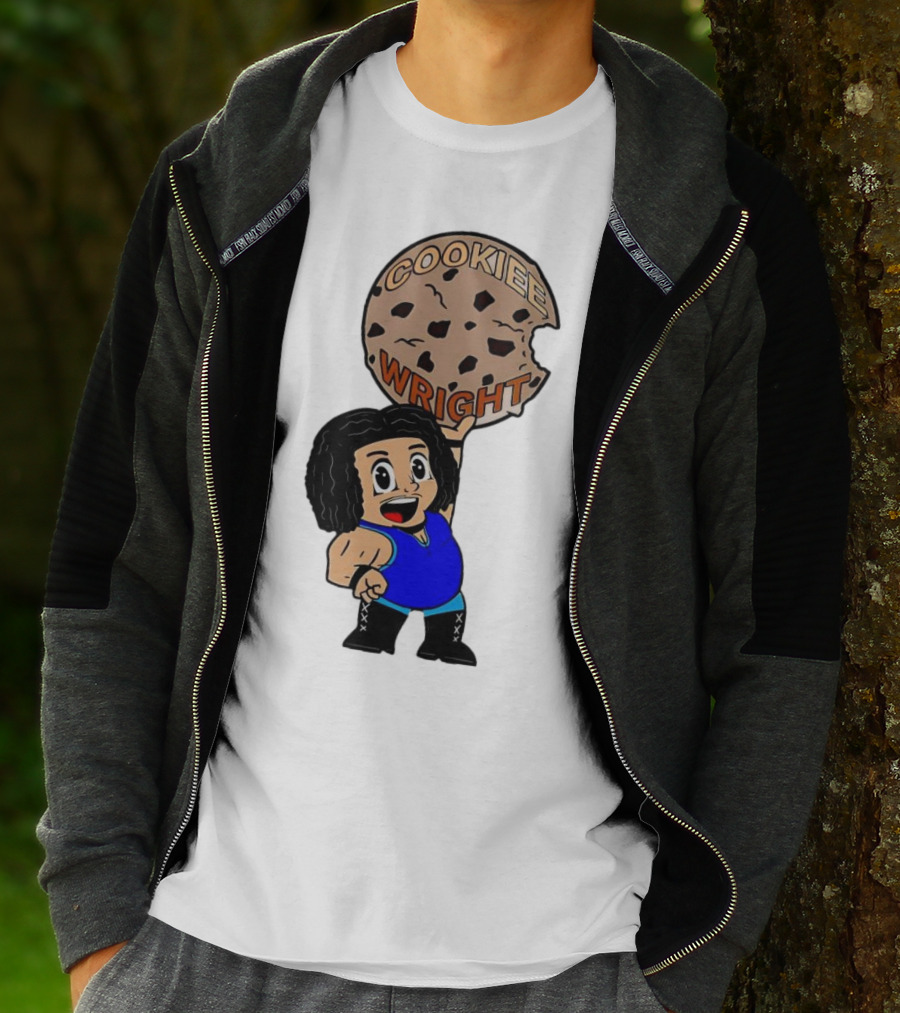 COOKIEE WRIGHT Cartoon Character Holding Chocolate Chip Cookie T-Shirt
