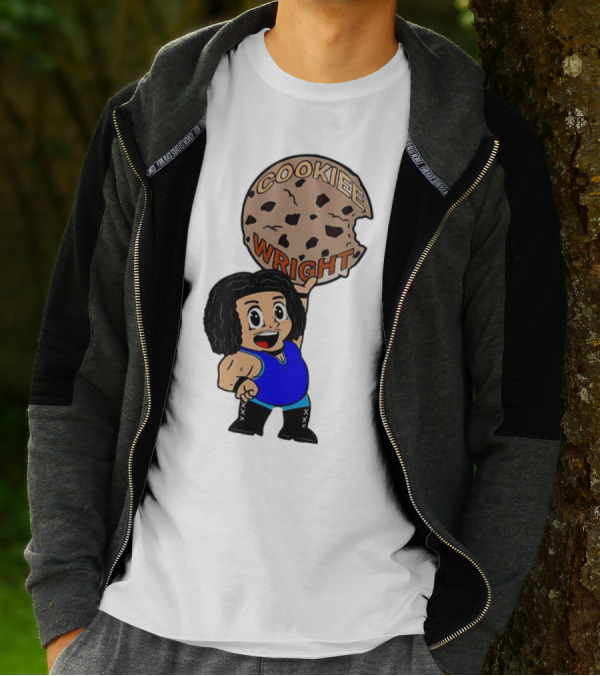 COOKIEE WRIGHT Cartoon Character Holding Chocolate Chip Cookie T-Shirt