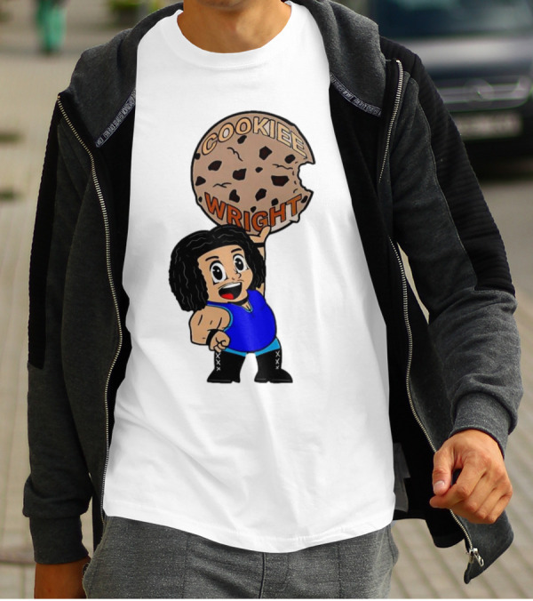 COOKIEE WRIGHT Cartoon Character Holding Chocolate Chip Cookie T-Shirt