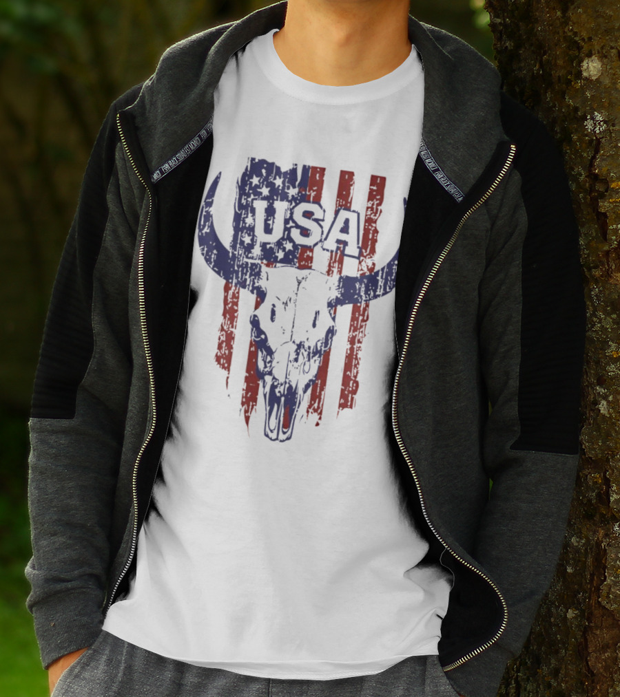 USA Buffalo Skull American Flag Patriotic T-Shirt