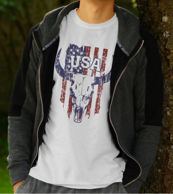 USA Buffalo Skull American Flag Patriotic T-Shirt
