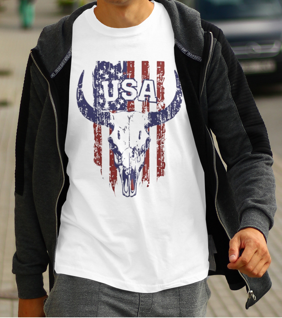 USA Buffalo Skull American Flag Patriotic T-Shirt