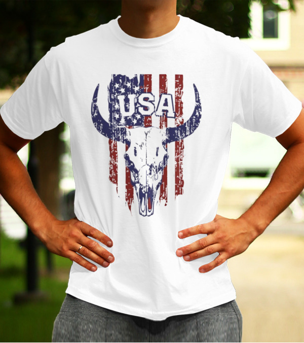 USA Buffalo Skull American Flag Patriotic T-Shirt