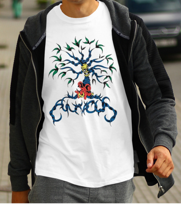 Anxious Mouse Blue Tree With Yellow Skull T-Shirt