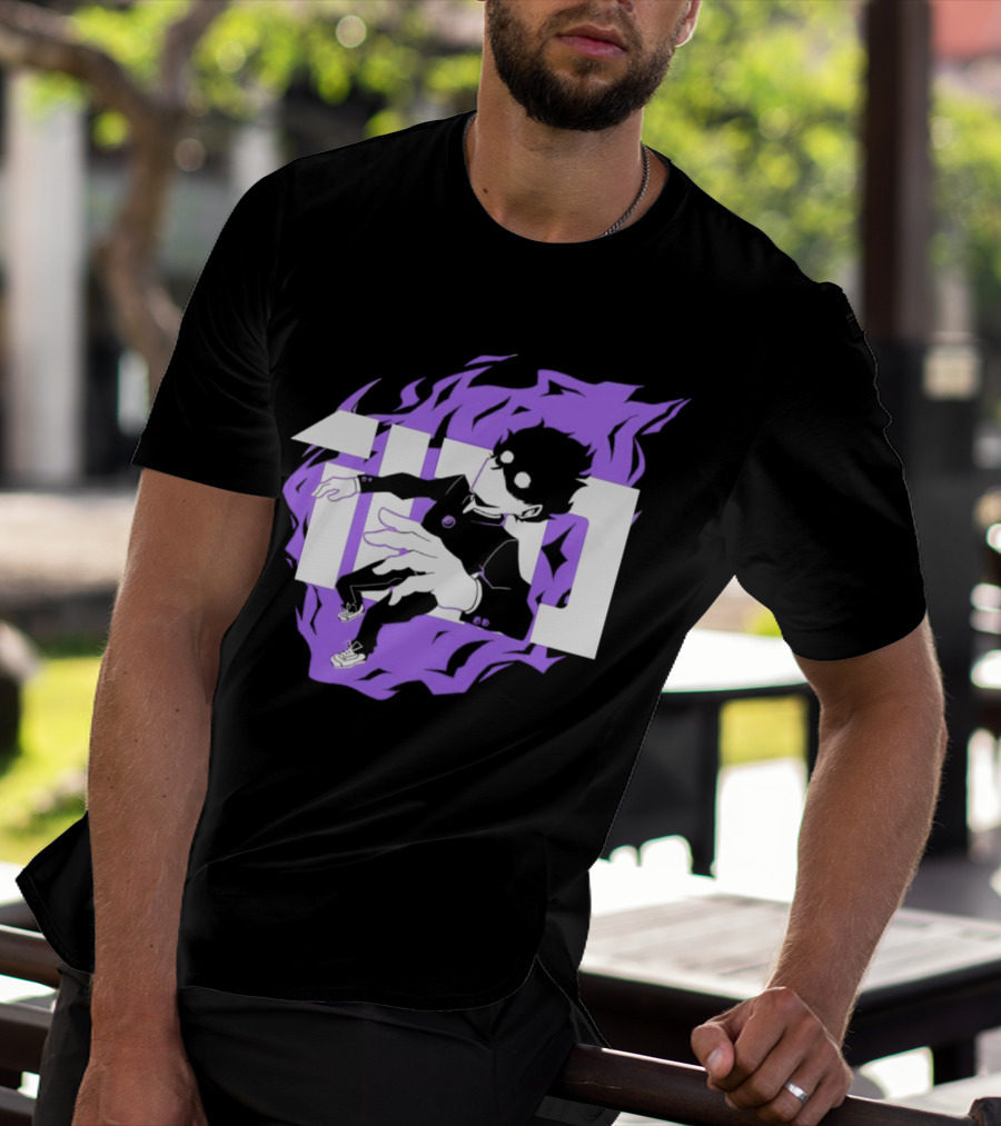 Mob Psycho 100 Psyched Out Character With Purple Aura And Bold Typography T-Shirt