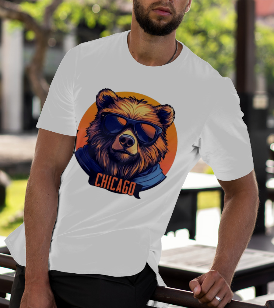 Da Bear Chicago Sunglasses Sunset Circle T-Shirt