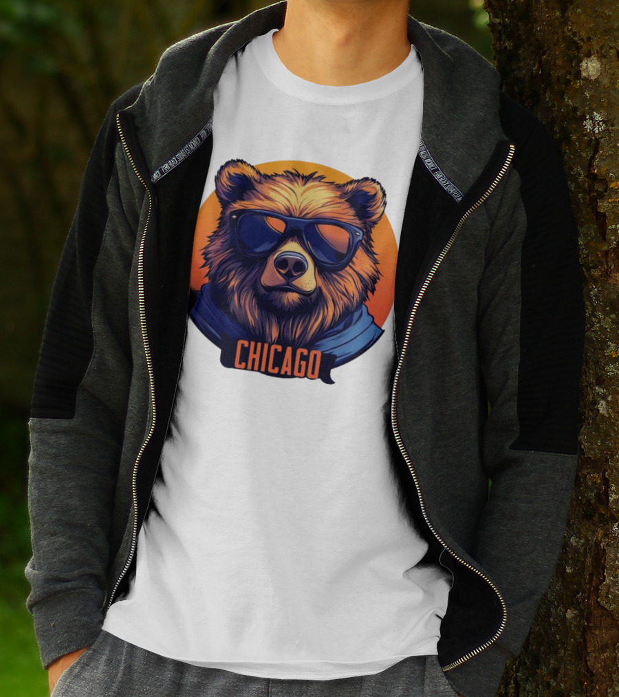 Da Bear Chicago Sunglasses Sunset Circle T-Shirt