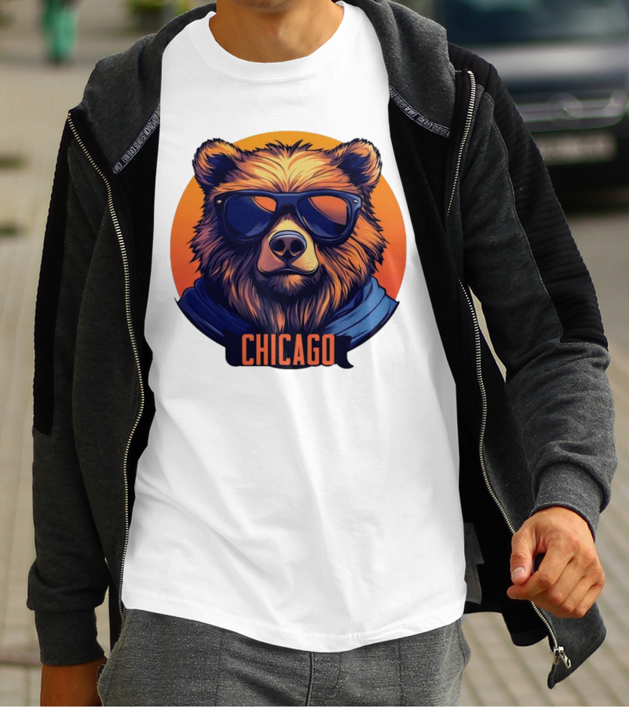 Da Bear Chicago Sunglasses Sunset Circle T-Shirt