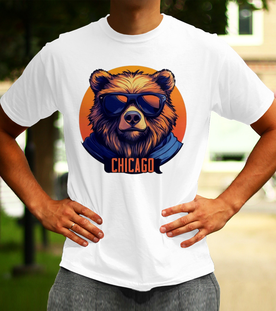 Da Bear Chicago Sunglasses Sunset Circle T-Shirt
