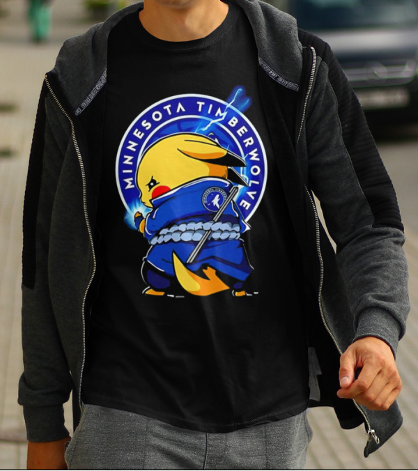 Minnesota Timberwolves Pikachu Uchiha Sasuke Crossover Lightning T-Shirt
