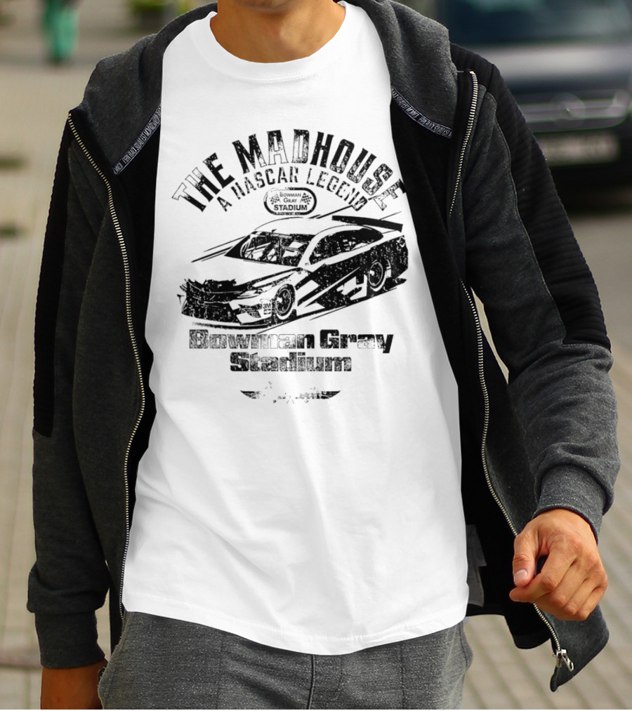 The Madhouse A NASCAR Legend Car Graphic Bowman Gray Stadium T-Shirt