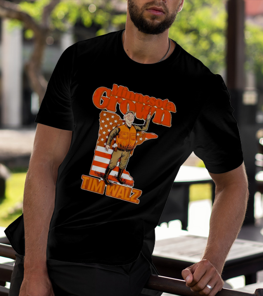 Minnesota Grown Tim Walz Thumbs Up American Flag State Outline T-Shirt