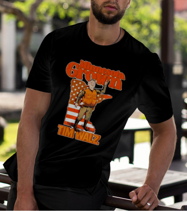 Minnesota Grown Tim Walz Thumbs Up American Flag State Outline T-Shirt