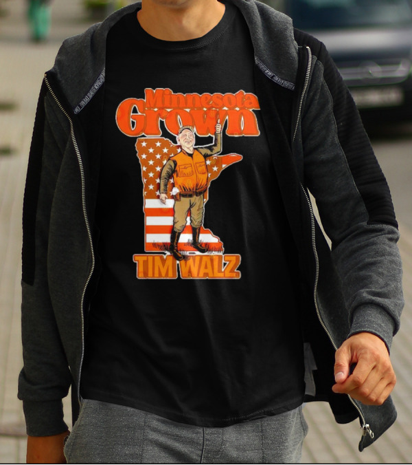 Minnesota Grown Tim Walz Thumbs Up American Flag State Outline T-Shirt