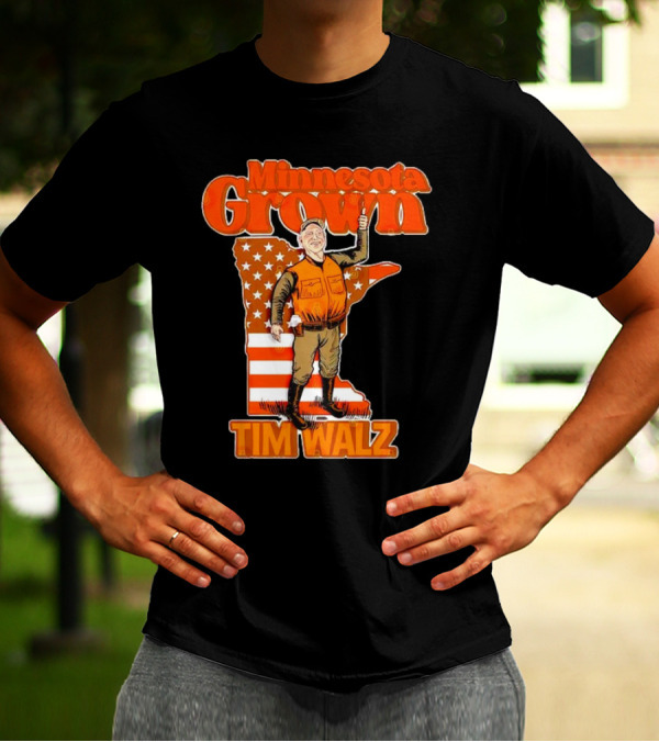 Minnesota Grown Tim Walz Thumbs Up American Flag State Outline T-Shirt