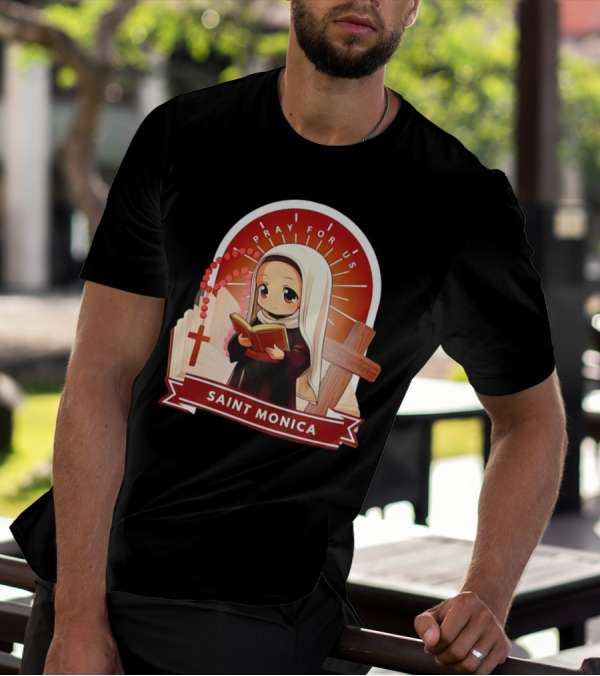 Saint Monica Pray For Us Cartoon Hippo Theme With Book And Cross T-Shirt